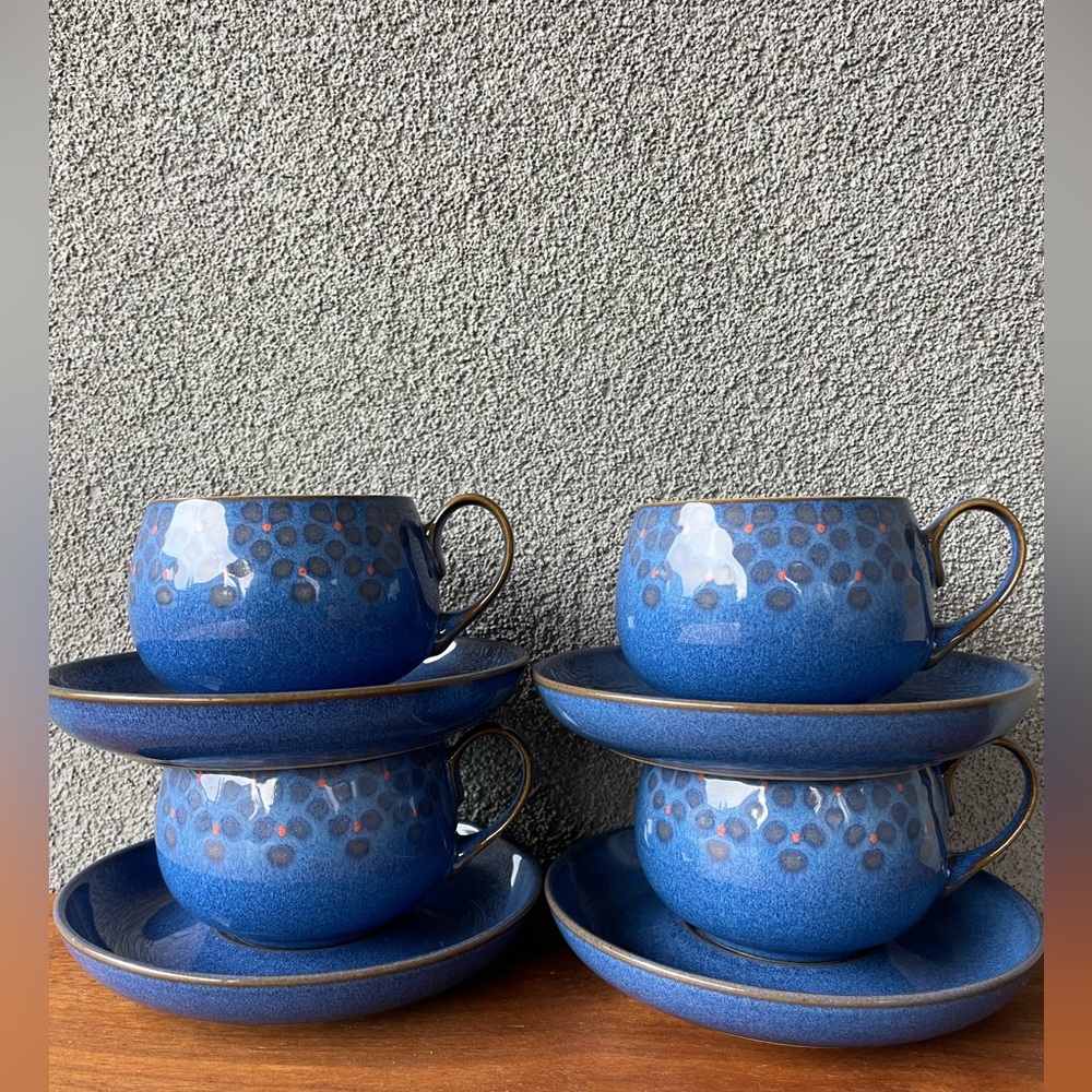 Set of 4 Denby Midnight Cups & Saucers, Mid Century Tea Set, Dinnerware, Gifts